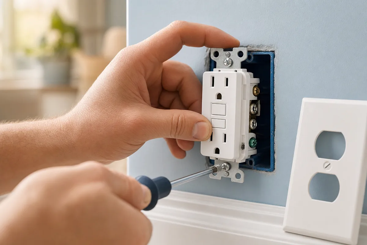 Replacing a GFCI outlet during minor electrical troubleshooting in a Hobe Sound coastal home